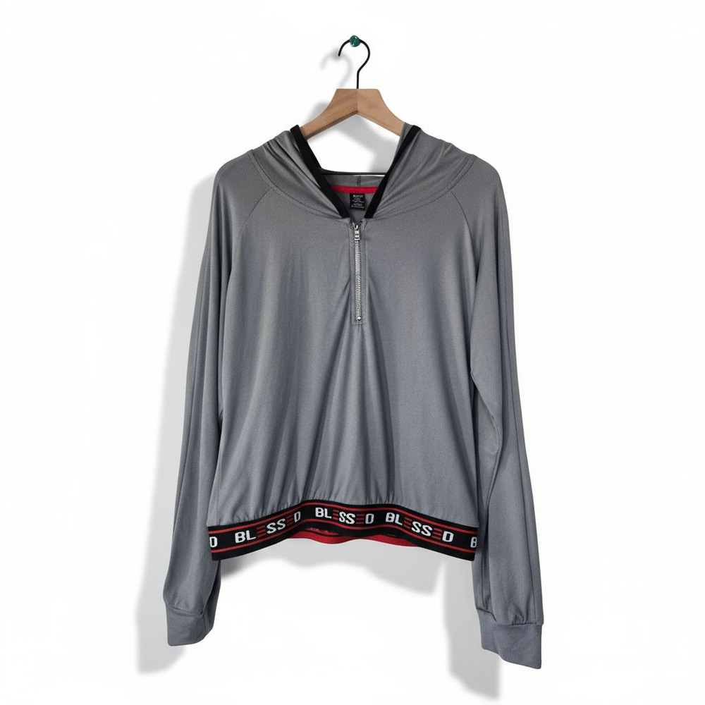 Red Fox Blessed Trim Gray Quarter Zip Hoodie Top Size 2X